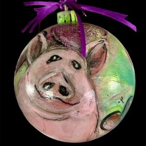 Hand Painted by Seller 5" PIG Shatter Proof Christmas Ball Ornament